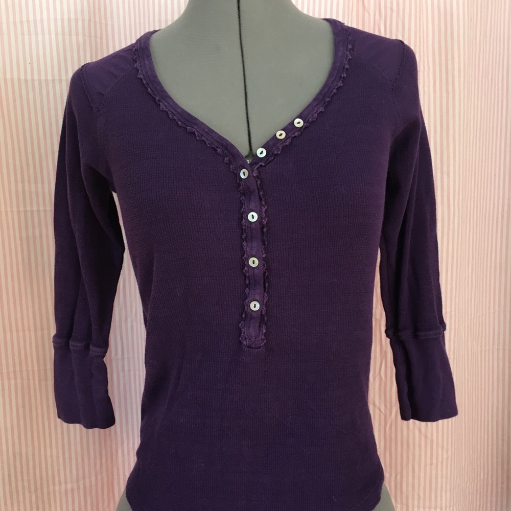 Selena Gomez Purple Button-Front Ribbed Henley Top